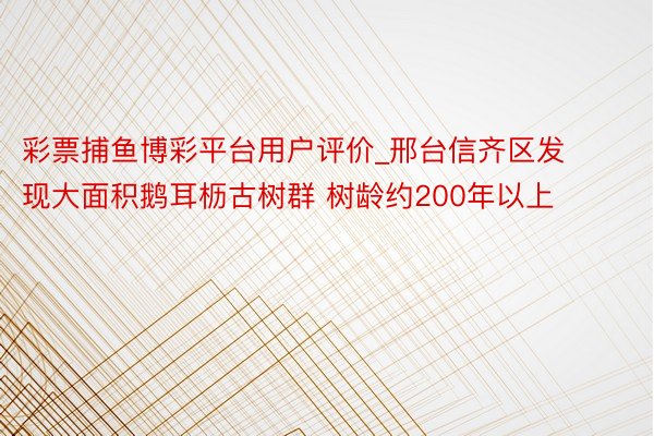 彩票捕鱼博彩平台用户评价_邢台信齐区发现大面积鹅耳枥古树群 树龄约200年以上